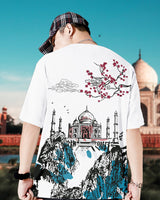 Men White Tajmahal Graphic Oversized T-shirt