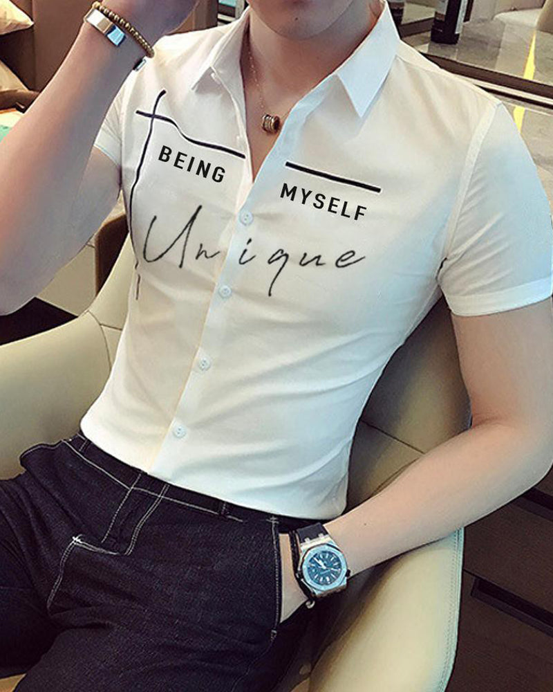 MEN WHITE PRINTED HALF HAND SHIRT