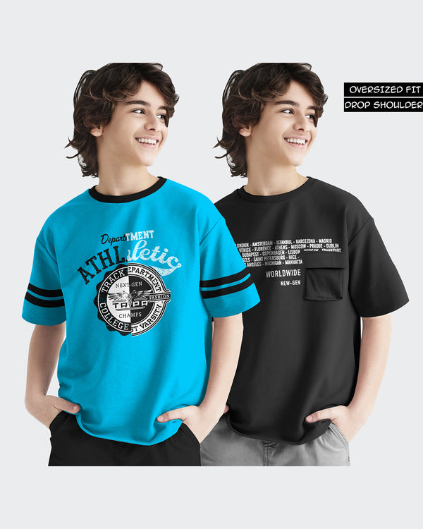 Kids T-Shirt Combo - Skyblue-Black T-Shirts (Pack of 2)