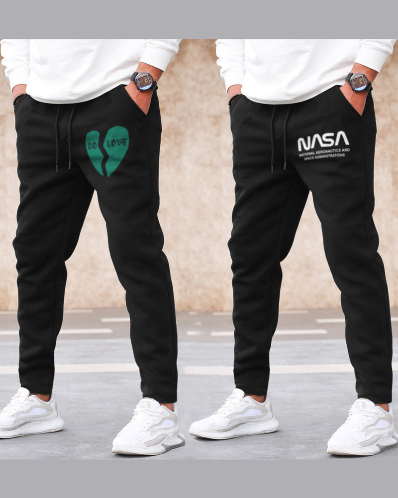 Men Cotton Designer Black TrackPants Combo (Pack of 2)