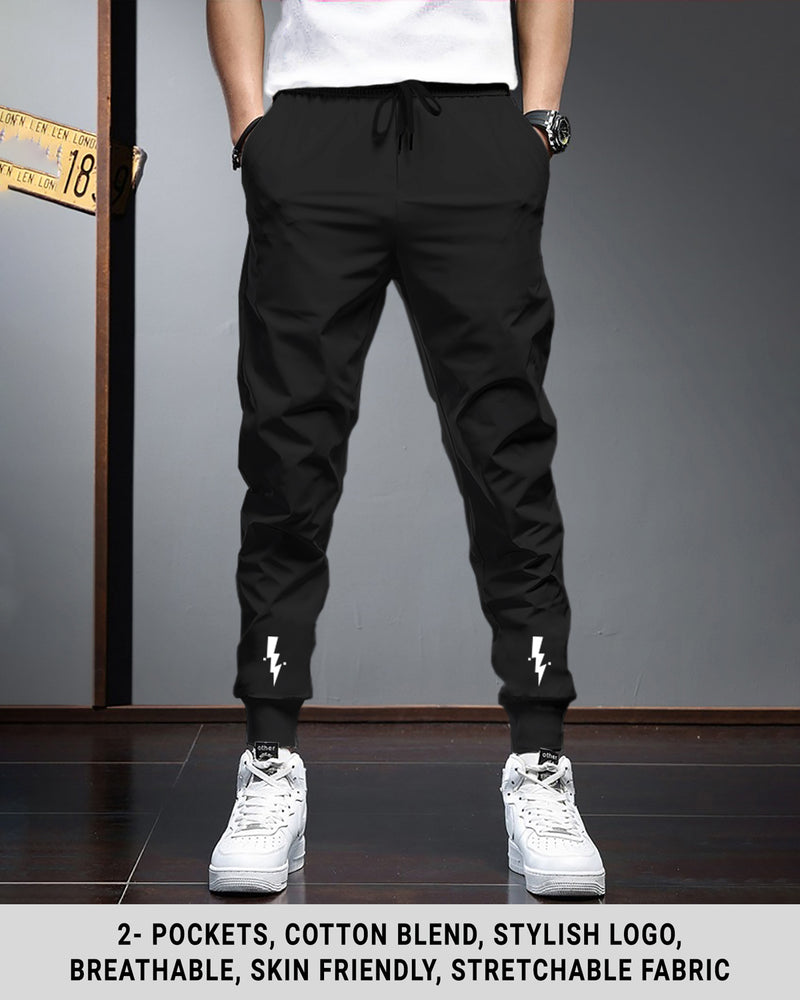 Men Solid Black Elastic Cuffed Ankles Drawstring TrackPant