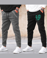 Pack of 2 Men Cotton Printed Multicolor Track Pants | DarkGrey | Black