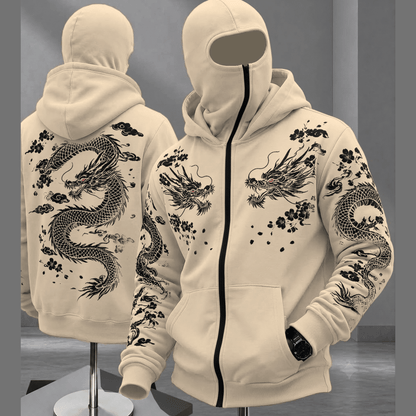 Mens Back Prined Graphic Design Zip-Up Winter Mask Jackets