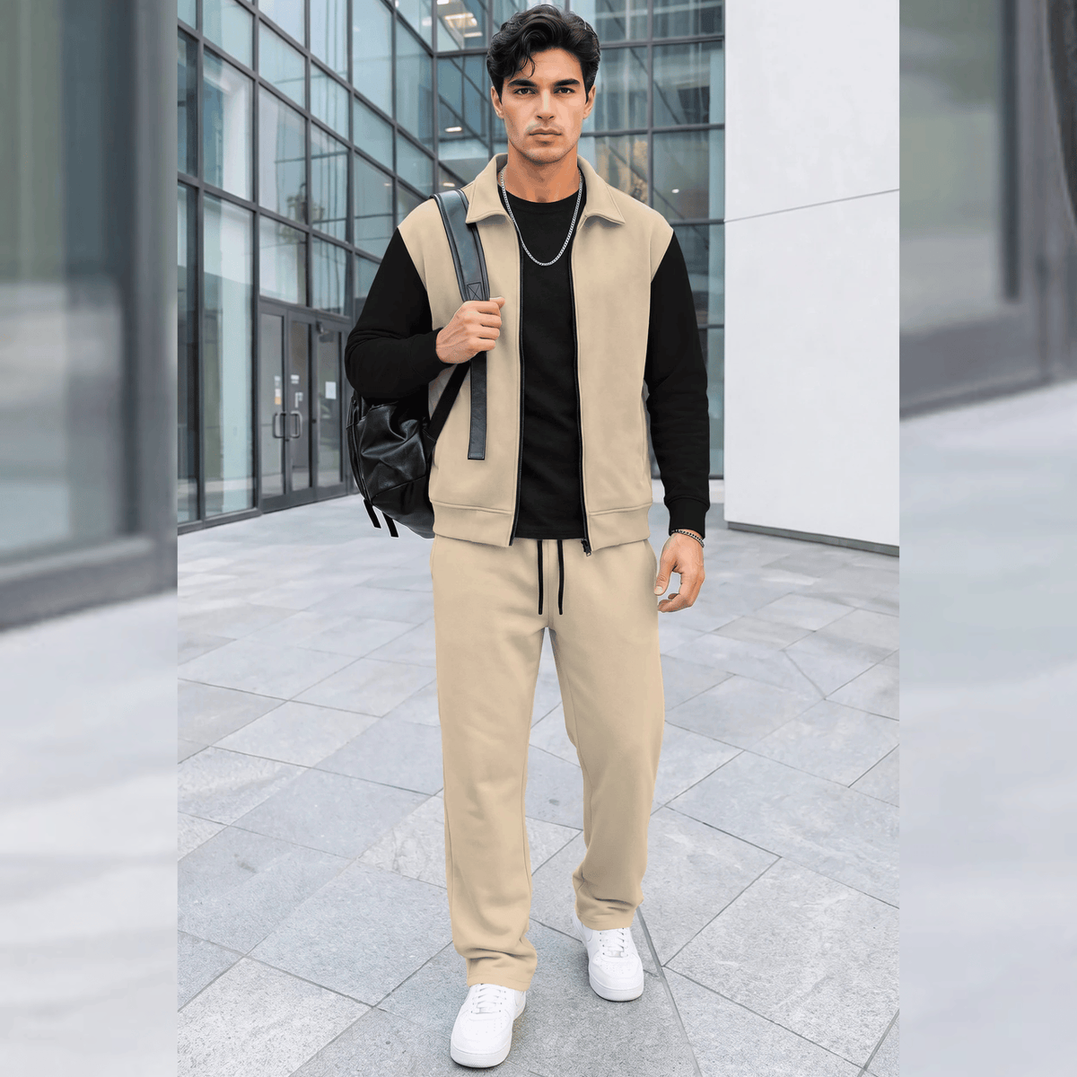 Mens Polo Neck Dual Color Jacket Winter Tracksuits