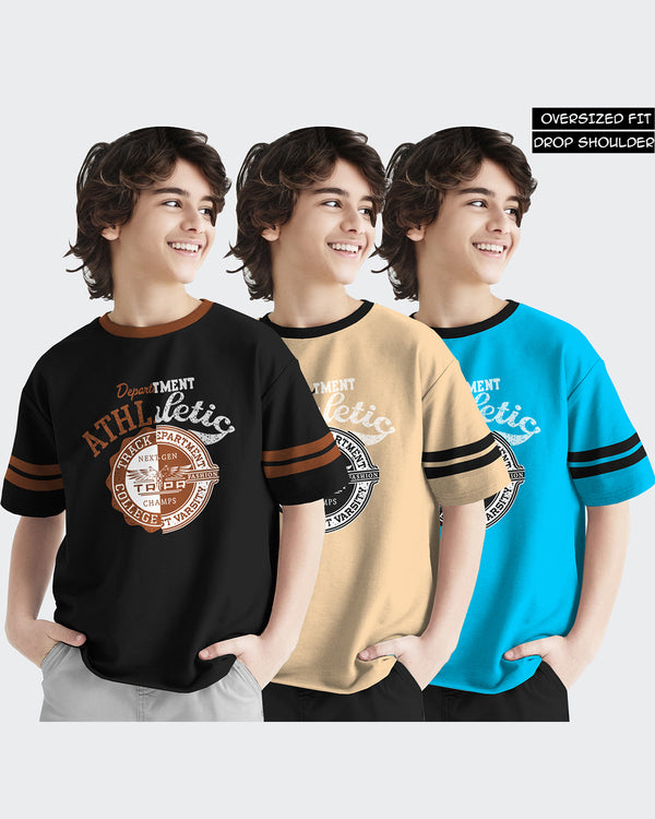 Kids T-Shirt COMBO 3 | Black-Beige-Skyblue Oversized T-shirts