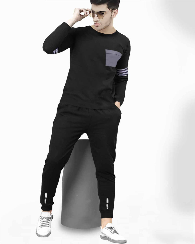 TRACKSUIT - MEN FULL SLEEVE T-SHIRT BLACK | BLACK TRACKPANT