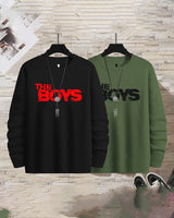 (Pack of 2) Men BOYS Printed Full Sleeve T-shirts Combo | Black | Olivegreen