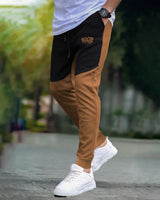 Men Colorblock Cotton Brown-Black Jogger TrackPant