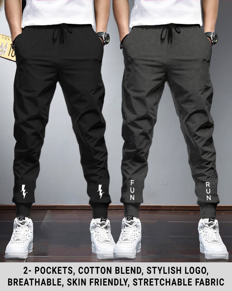 Men Sports Trackpants Combo | Black & Charcoal Black (Pack of 2)