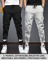 Men Cotton Sports Cuff Ankle Trackpants Combo (Pack of 2) | LightGrey | Black