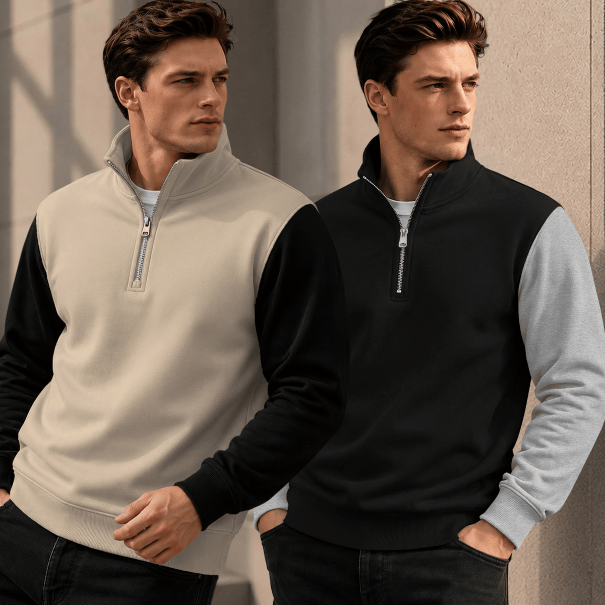Men Dual Color High Neck Sweatshirts