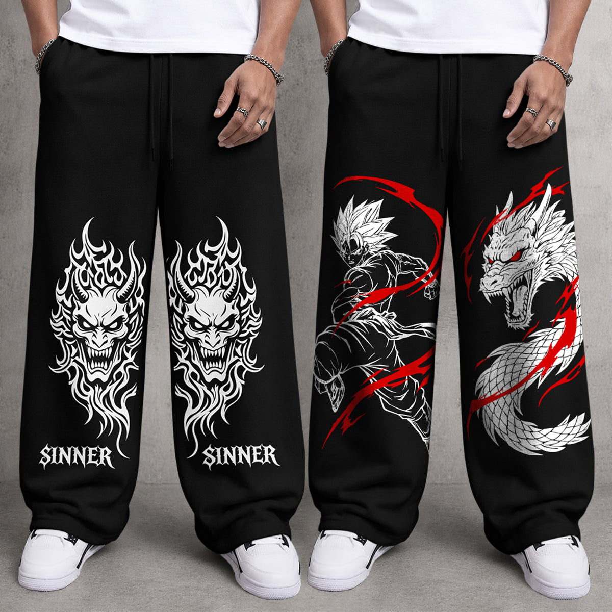 (Pack of 2) Mens Printed and Solid Baggy Fit Track Pants Combo