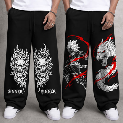 (Pack of 2) Mens Printed and Solid Baggy Fit Track Pants Combo