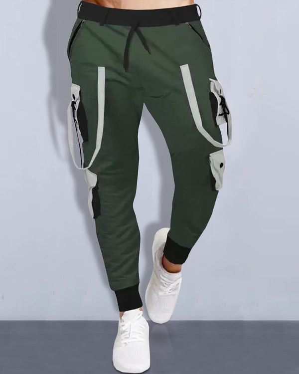 Men Olivegreen-Grey Street Casual Fashion Jogger Pants