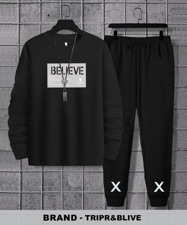 Men Believe Printed Black | Black Tracksuit