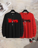 (Pack of 2) Men Full Sleeve BOYS Printed T-shirts Combo | Black | Red