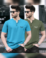 Pack of 2 Men Printed Henley Neck Cotton Blend Multicolor T-Shirt