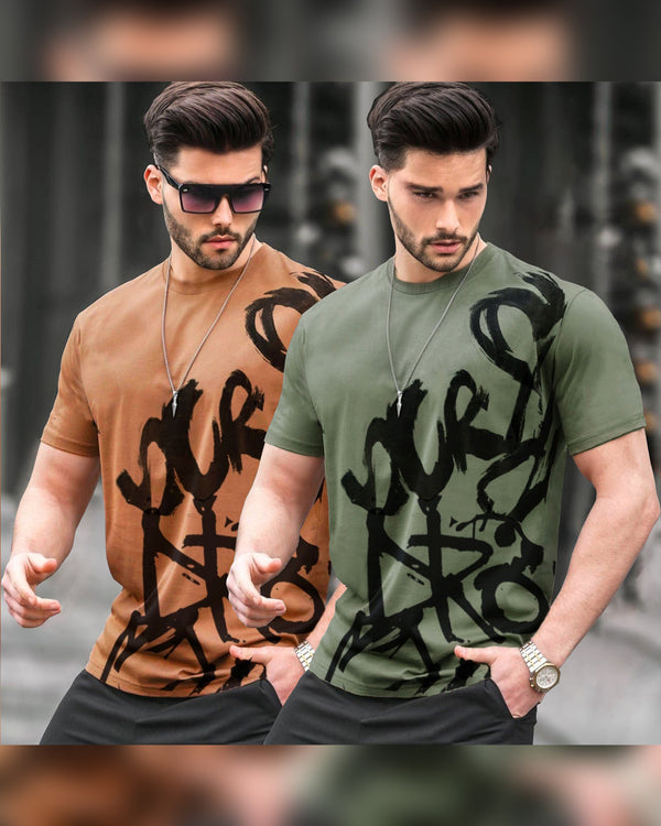 Pack of 2 Men Printed Round Neck Cotton Blend Multicolor T-Shirt