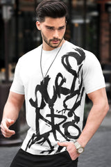 Men Printed Round Neck Cotton Blend White T-Shirt