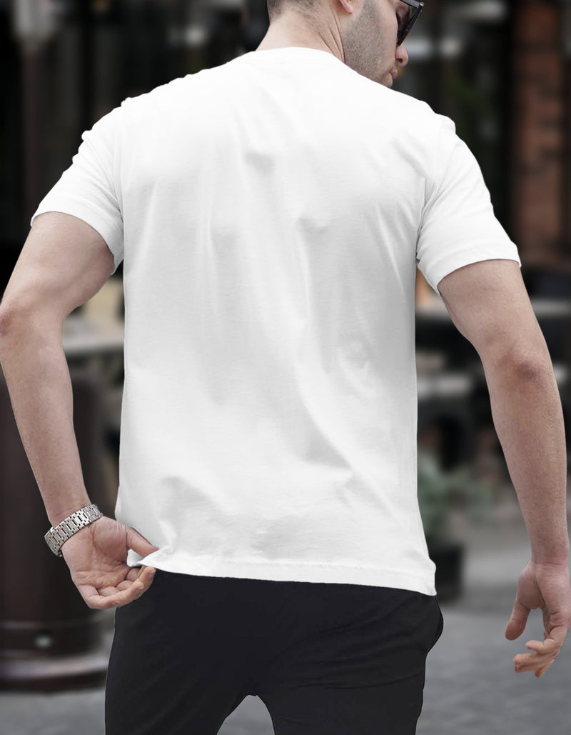 Men Printed Round Neck Cotton Blend White T-Shirt