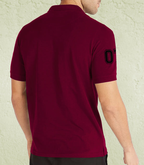 Men Solid Polo Neck Cotton Blend Maroon, Black T-Shirt