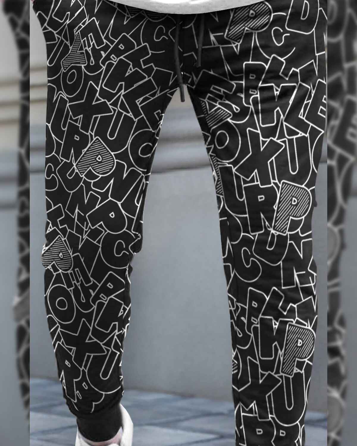 Men All Over Printed Black Trackpant