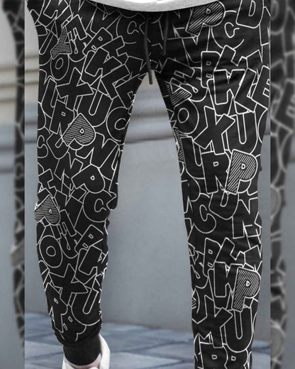 Men All Over Printed Black Trackpant