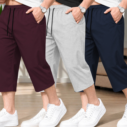(Pack Of 3) Men Plain Three Fourth Shorts