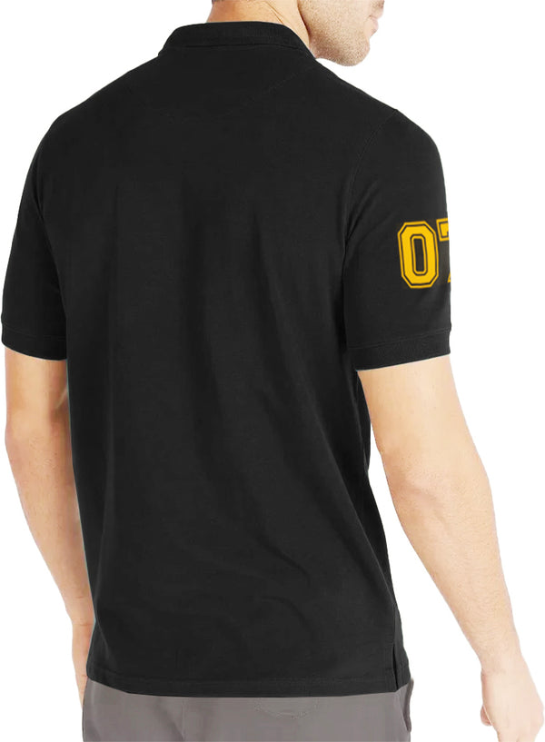 Men Solid Polo Neck Cotton Blend Black, Yellow T-Shirt