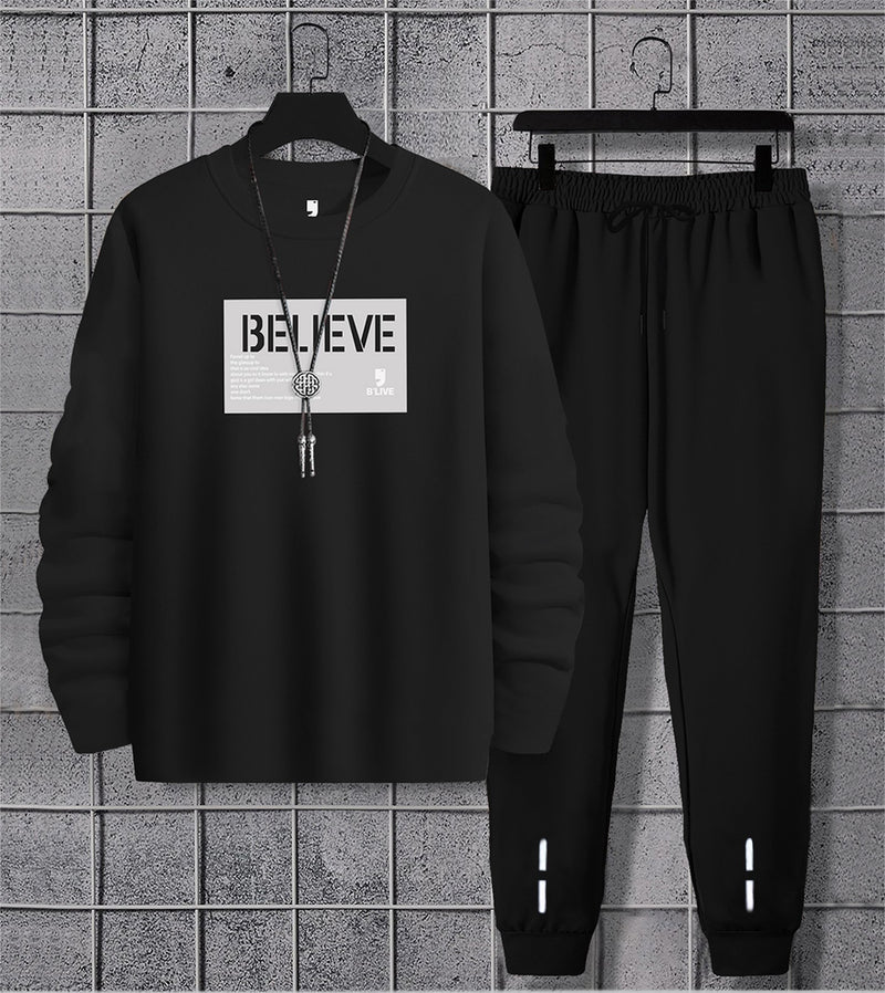 Men Believe Full Sleeve Printed Black | Black Tracksuit