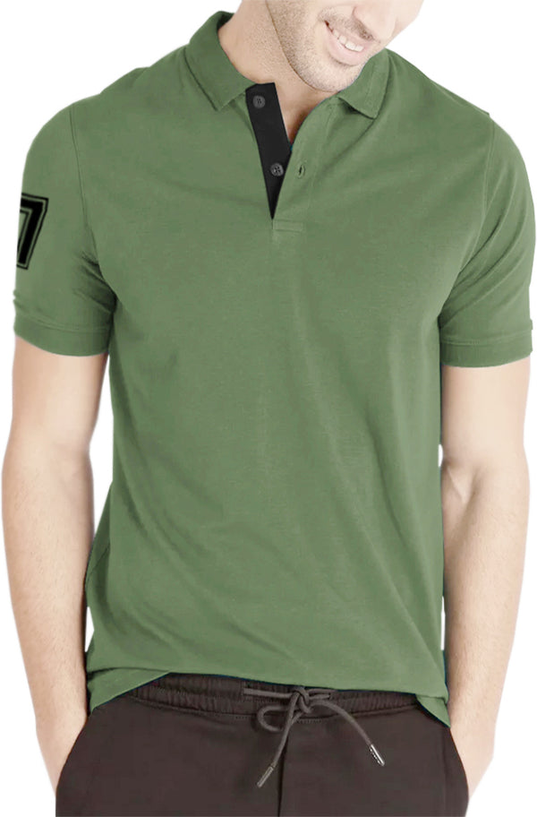 Men Solid Polo Neck Cotton Blend Dark Green, Black T-Shirt