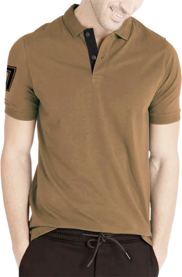 Men Solid Polo Neck Cotton Blend Brown, Black T-Shirt