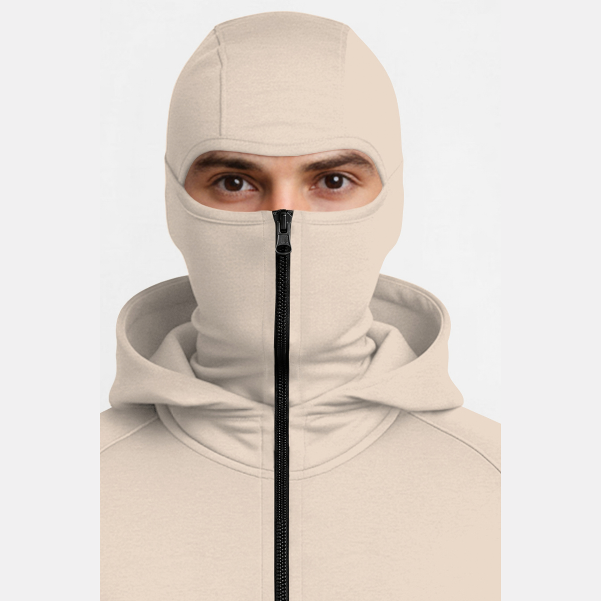 Full Sleeve Hooded Neck Mask Jacket Beige