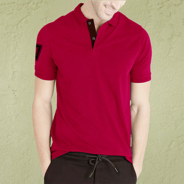 Men Solid Polo Neck Cotton Blend Red, Black T-Shirt