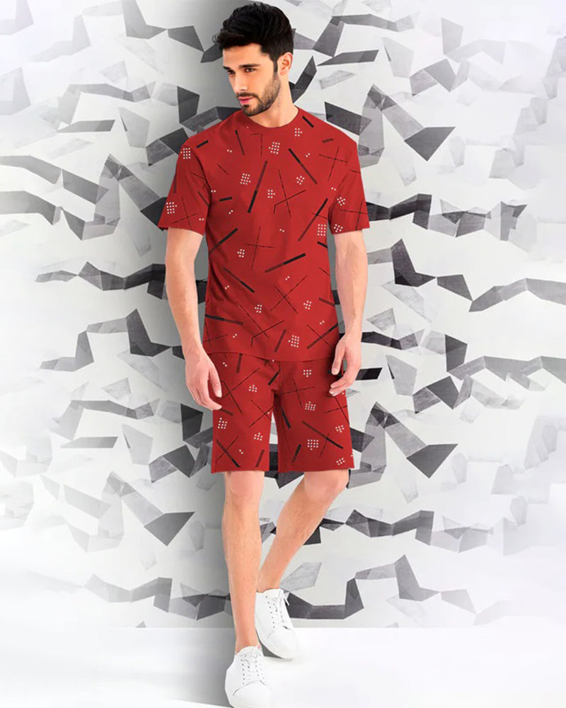 Men's Printed Red Abstract Co-ords Sets