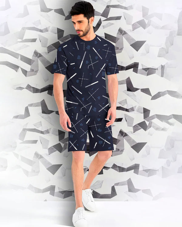 Men's Printed Navy Abstract Co-ords Sets