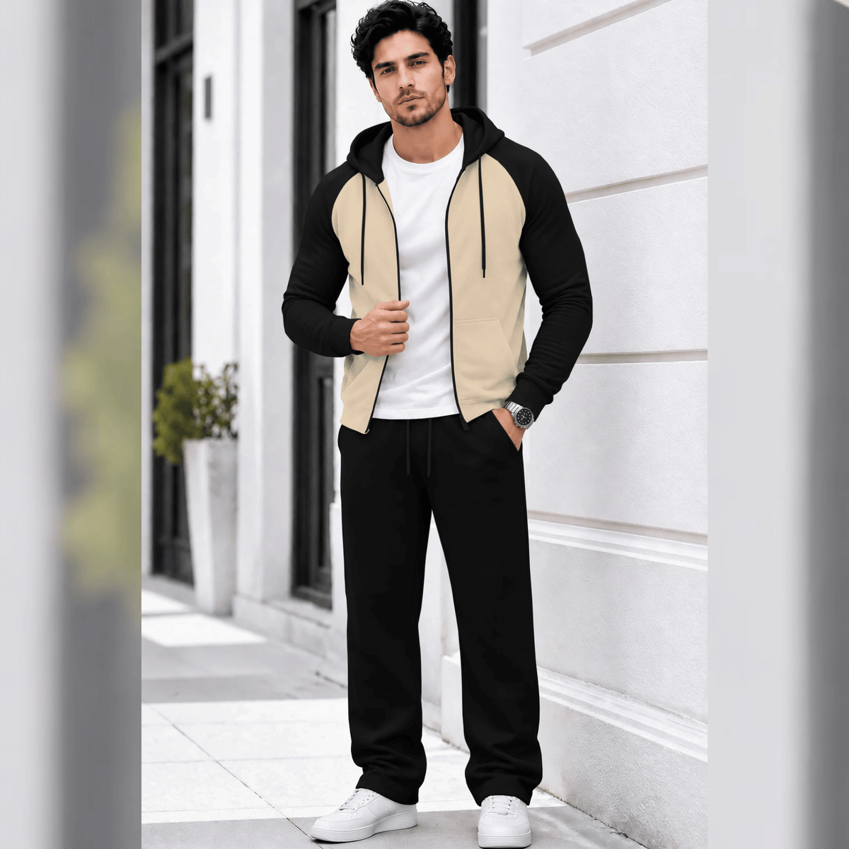 Mens Hooded Neck Dual Color Jacket Winter Tracksuits