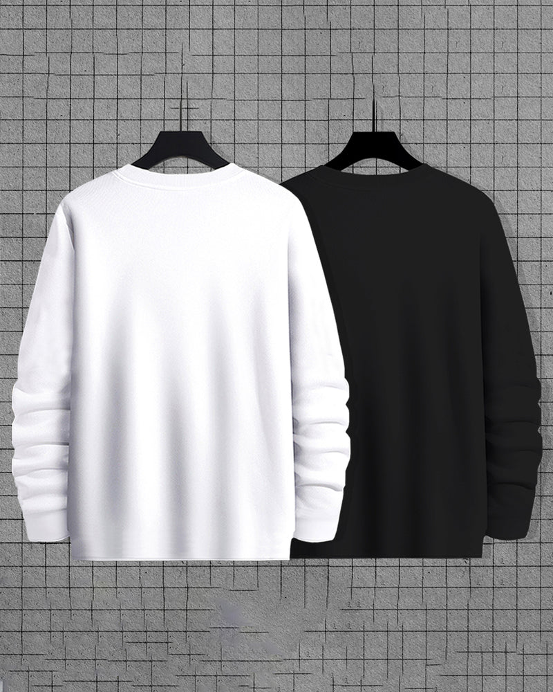 (Pack of 2) Men Full Sleeve Marshmellow T-shirts Combo | White | Black