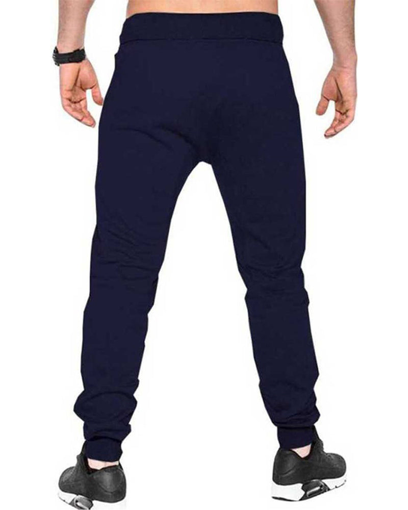 Men Plain Navy Blue Cuffed Ankles Cotton Jogger TrackPant