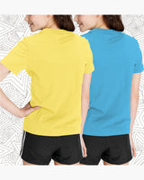 (Pack of 2) Girls Graphic Printed Round Neck Half Sleeve T-Shirts | Yellow | Skyblue