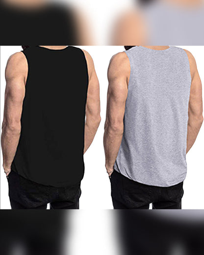 Men Printed Tank Top (Pack of 2) / Black & Grey