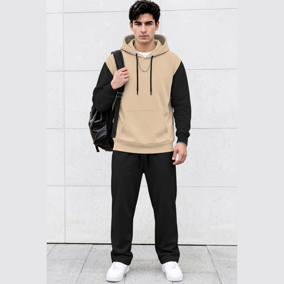 Tracksuit Men Hooded Sweatshirt & Loose Fit Plain Trackpants