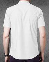 MEN WHITE PRINTED HALF HAND SHIRT