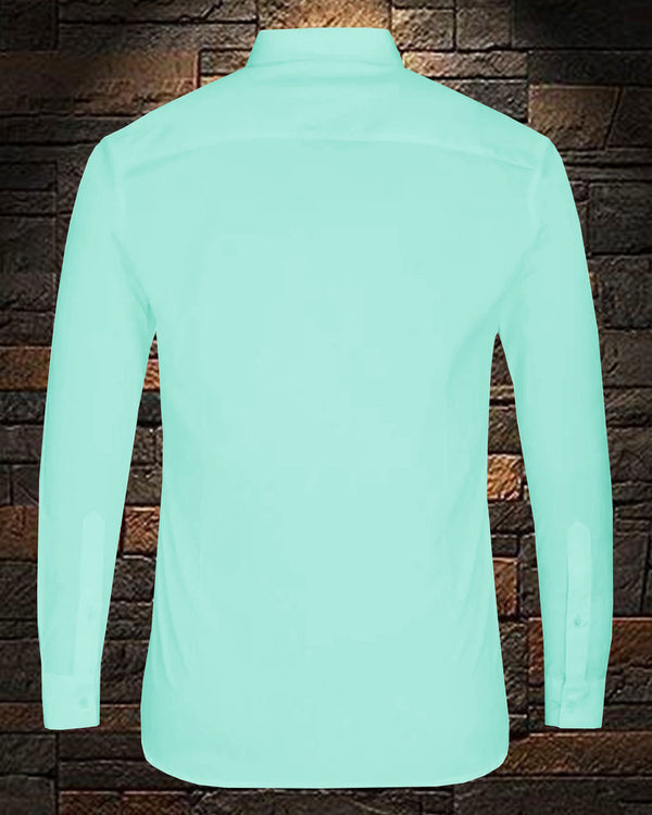 MEN PLAIN MINT GREEN WITH BLUE CONTRAST FULL HAND SHIRT