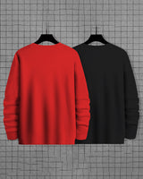 (Pack of 2) Men Full Sleeve Marshmellow T-shirts Combo | Red | Black