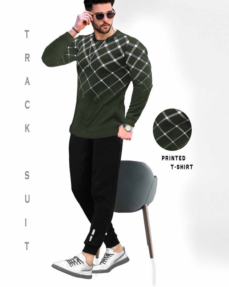 TRACKSUIT SET - OLIVE GREEN FULL T-SHIRT & BLACK JOGGER