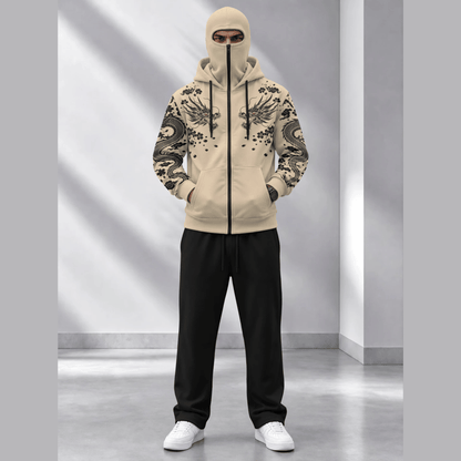 Tracksuit Hooded Mask Printed Jackets And Plain Baggy Trackpants