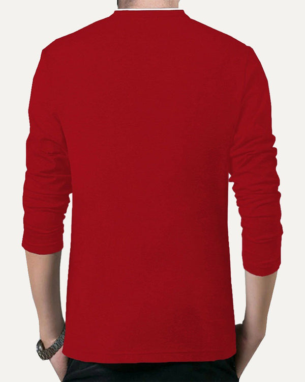 Men Henley Solid Red Full Sleeve T-shirt