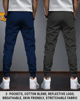 Men Cotton Sports Cuff Ankle Trackpants Combo (Pack of 2) | NavyBlue | CharcoalBlack