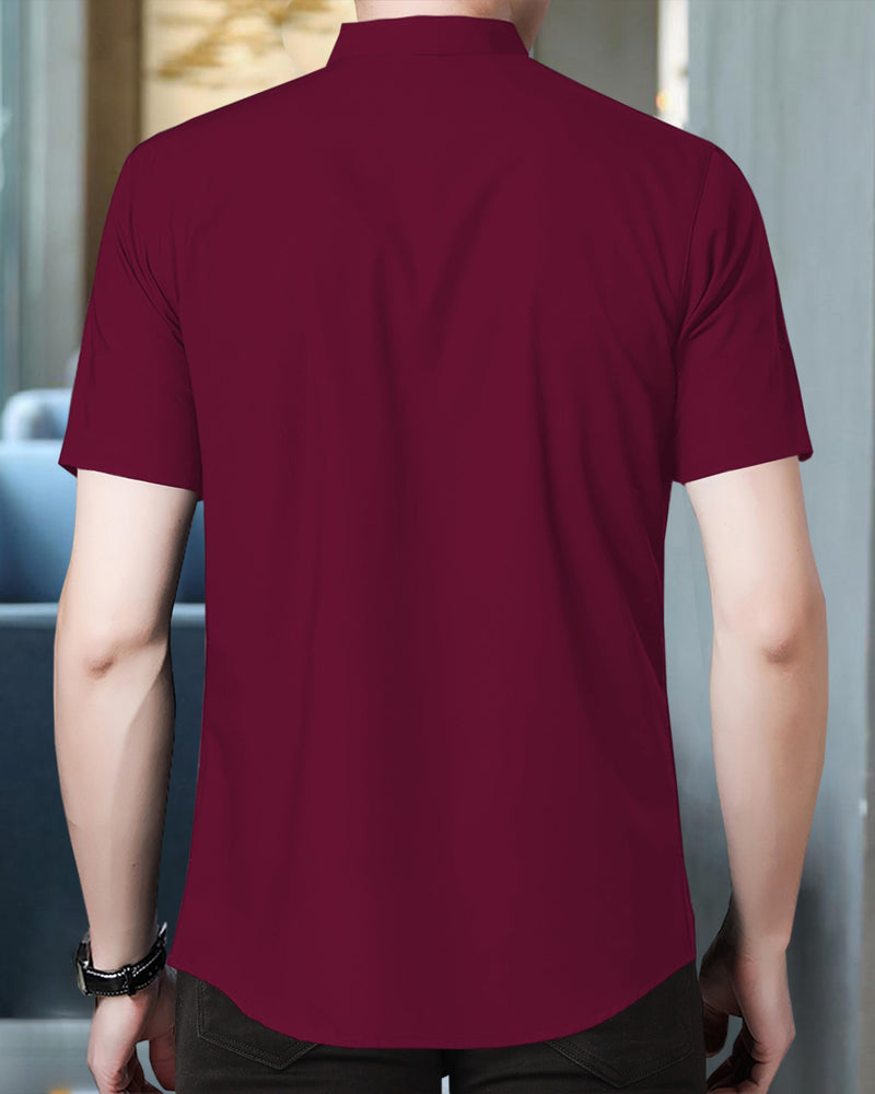 MEN MAROON PRINTED HALF HAND SHIRT